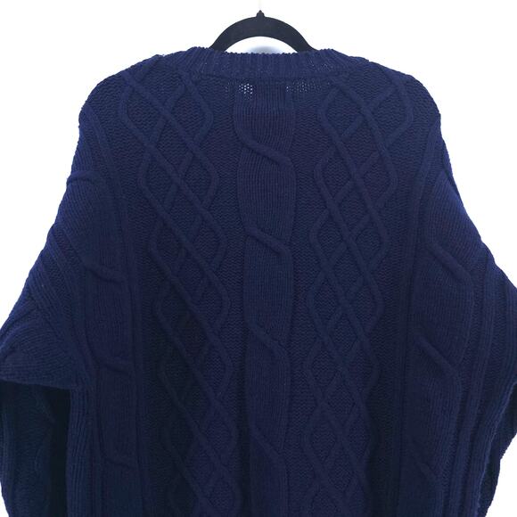 GAP Y2K Navy Shetland's Wool Cable Knit Pullover Sweater Crewneck Ribbed Hems L - Picture 11 of 13